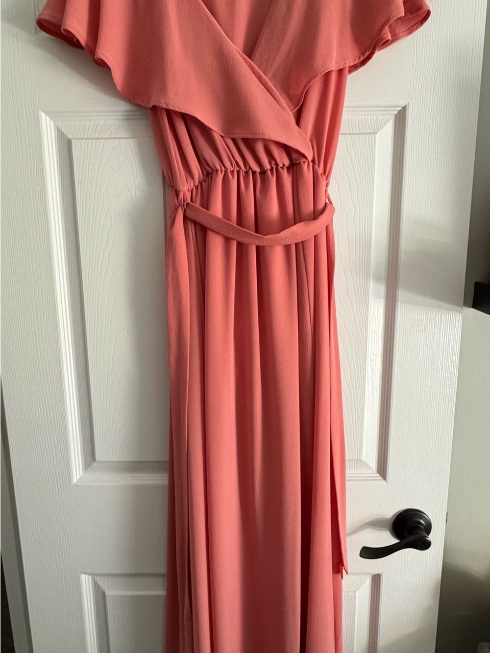 Vici Coral Pink Wrap Maxi Dress with Waist Tie